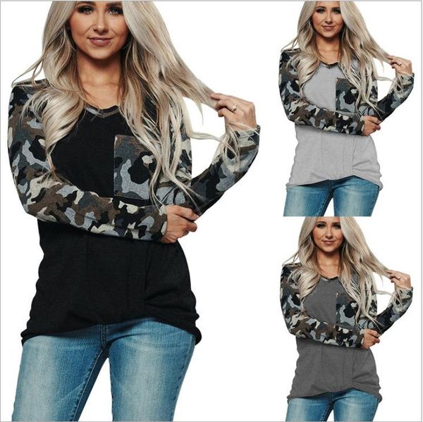 women's t-shirt fashion women color block autumn and winter long sleeve front pocket camouflage print pullover 2021, White
women's t-shirt fashion women color block autumn and winter long sleeve front pocket camouflage print pullover 2021, White