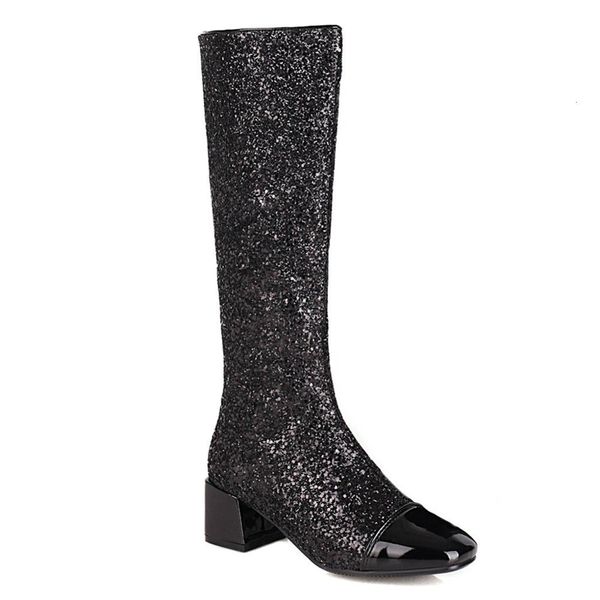 glitter sews patent leather at knee height sequins heels thick toe square foot shiny women's boots winter short stuffed shoes 1dqq, Black
glitter sews patent leather at knee height sequins heels thick toe square foot shiny women's boots winter short stuffed shoes 1dqq, Black