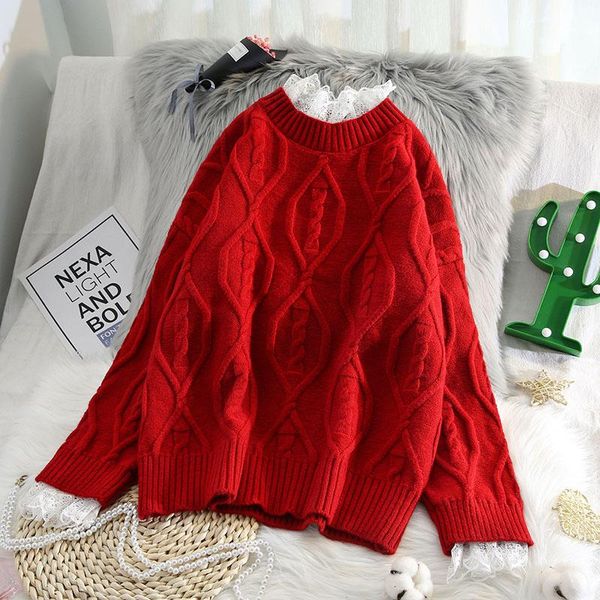 women's sweaters lace false two pieces women and pullovers 2021 winter solid thicken warm female pulls outwear, White;black
women's sweaters lace false two pieces women and pullovers 2021 winter solid thicken warm female pulls outwear, White;black
