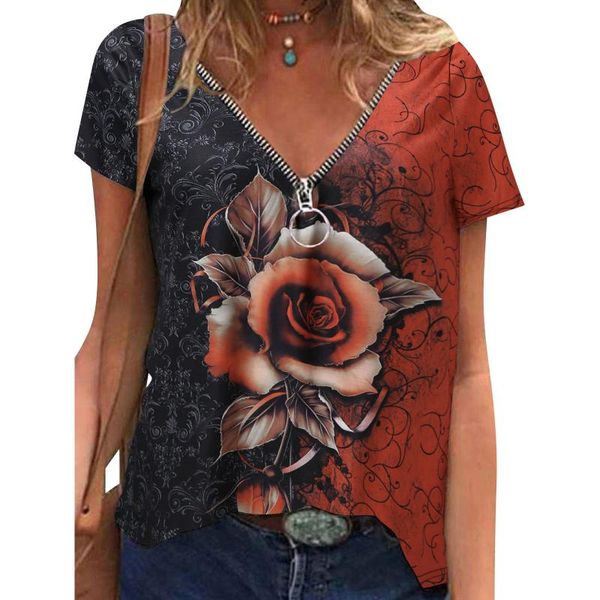 women's blouses & shirts blouses women zipper v-neck rose print short sleeve blouse harajuku vintage pullover blouses shirts for women, White
women's blouses & shirts blouses women zipper v-neck rose print short sleeve blouse harajuku vintage pullover blouses shirts for women, White