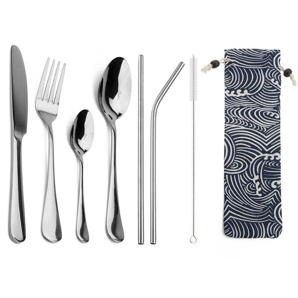 dinnerware sets 8pcs/set portable stainless steel flatware set with metal straw travel picnic knife fork spoon cutlery dropship
dinnerware sets 8pcs/set portable stainless steel flatware set with metal straw travel picnic knife fork spoon cutlery dropship