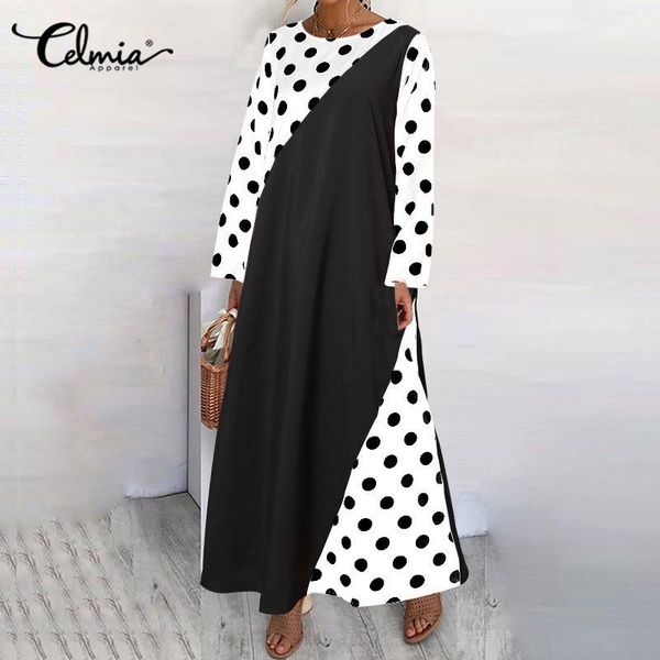 casual dresses party women bohemian maxi dress celmia 2021 fashion o neck polka dot long sleeve sundress patchwork shirt vestidos, Black;gray
casual dresses party women bohemian maxi dress celmia 2021 fashion o neck polka dot long sleeve sundress patchwork shirt vestidos, Black;gray