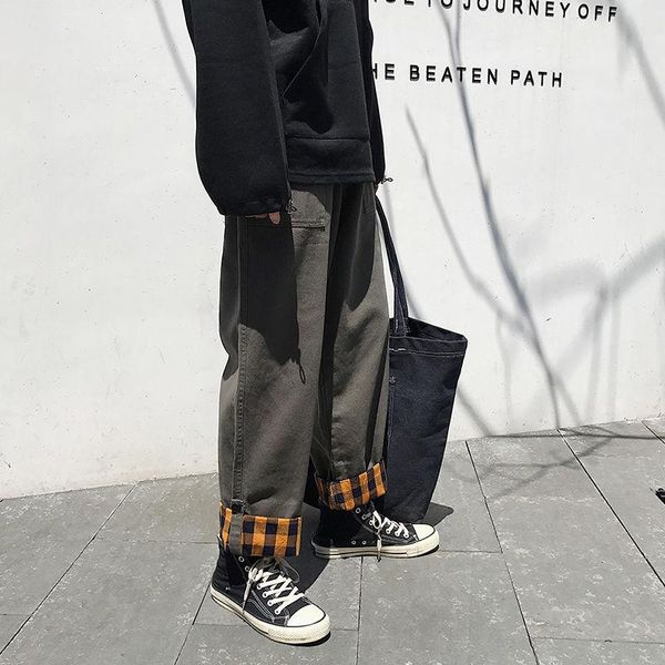 men's pants spring cotton wide-leg fashion retro casual plaid men streetwear korean hip-hop straight mens trousers, Black
men's pants spring cotton wide-leg fashion retro casual plaid men streetwear korean hip-hop straight mens trousers, Black