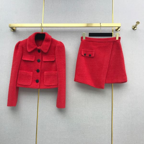 bubble sleeve short suit coat with irregular skirt suit, White
bubble sleeve short suit coat with irregular skirt suit, White