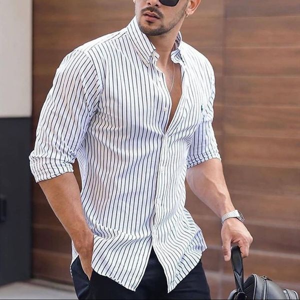 black and white pinstripe gentlemen men's blue light lapel work shirts of elegant red 2021 fashionable clothes fm7x, White;black
black and white pinstripe gentlemen men's blue light lapel work shirts of elegant red 2021 fashionable clothes fm7x, White;black