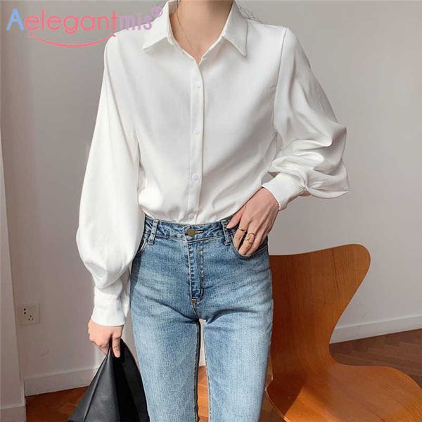 aelegantmis soft office lady white shirt women blouse turn-down collar ol woman casual lantren sleeve femme 210607
aelegantmis soft office lady white shirt women blouse turn-down collar ol woman casual lantren sleeve femme 210607