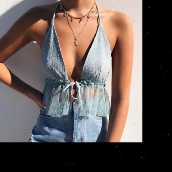women sleeveless crop backless vest v neck halter short bralette bustier mesh ruffles camis, White
women sleeveless crop backless vest v neck halter short bralette bustier mesh ruffles camis, White