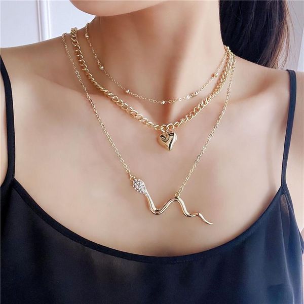 pendant necklaces 1pc exaggeration punk heart snake multilayer chain necklace for women bohemia vintage rhinestone shape jewelry, Silver
pendant necklaces 1pc exaggeration punk heart snake multilayer chain necklace for women bohemia vintage rhinestone shape jewelry, Silver