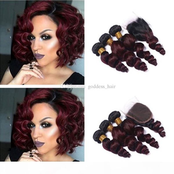 wine red ombre #1b 99j human hair extensions with lace closure dark root brazilian loose wave bungundy hair bundles with closure 4pcs lot, Black
wine red ombre #1b 99j human hair extensions with lace closure dark root brazilian loose wave bungundy hair bundles with closure 4pcs lot, Black