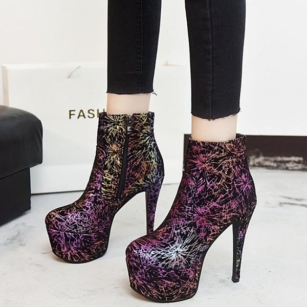 boots dazzling pattern round toe fashion high platform side zip women ankle ladies short booties customized big size 48, Black
boots dazzling pattern round toe fashion high platform side zip women ankle ladies short booties customized big size 48, Black
