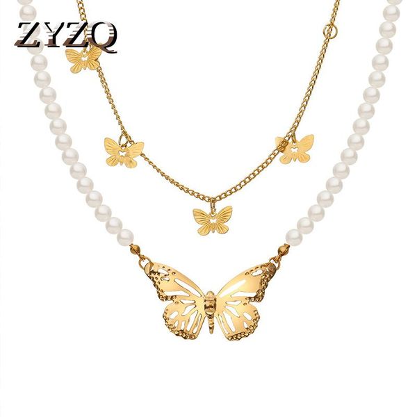 chains zyzq sweet double layer big butterfly pendant necklace imitation pearls gold color choker thick chain women jewelry, Silver
chains zyzq sweet double layer big butterfly pendant necklace imitation pearls gold color choker thick chain women jewelry, Silver