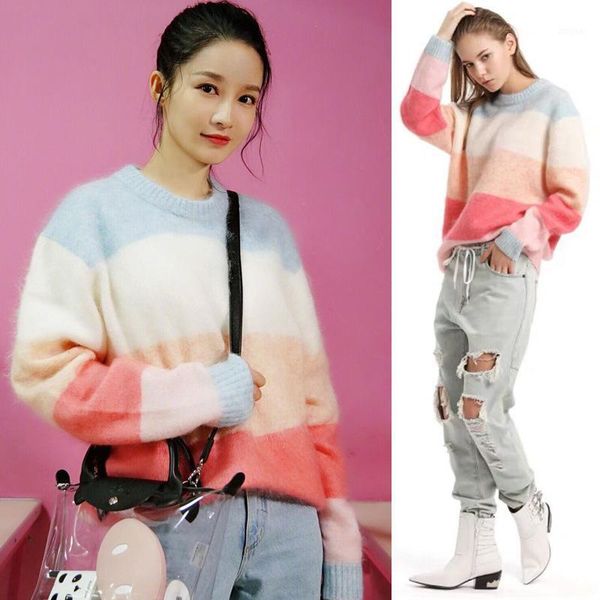 in europe and the rainbow stripe mohair sweaters of 2021 autumn winters round neck long sleeve knit ms logo women's, White;black
in europe and the rainbow stripe mohair sweaters of 2021 autumn winters round neck long sleeve knit ms logo women's, White;black