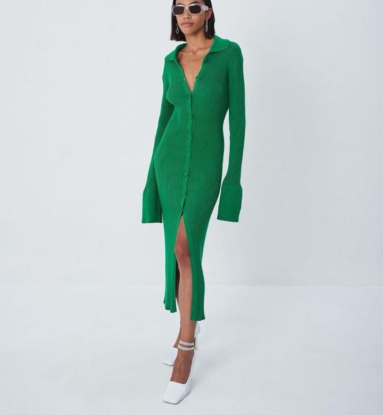 casual dresses puloru high street knit rib midi dress fall winter women's flare sleeve lapel button down bodycon office lady vestidos, Black;gray
casual dresses puloru high street knit rib midi dress fall winter women's flare sleeve lapel button down bodycon office lady vestidos, Black;gray