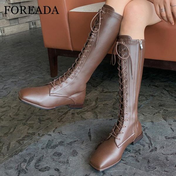 boots foreada real leather motorcycle women flat knee high zip long lace up square toe lady shoes autumn brown black
boots foreada real leather motorcycle women flat knee high zip long lace up square toe lady shoes autumn brown black