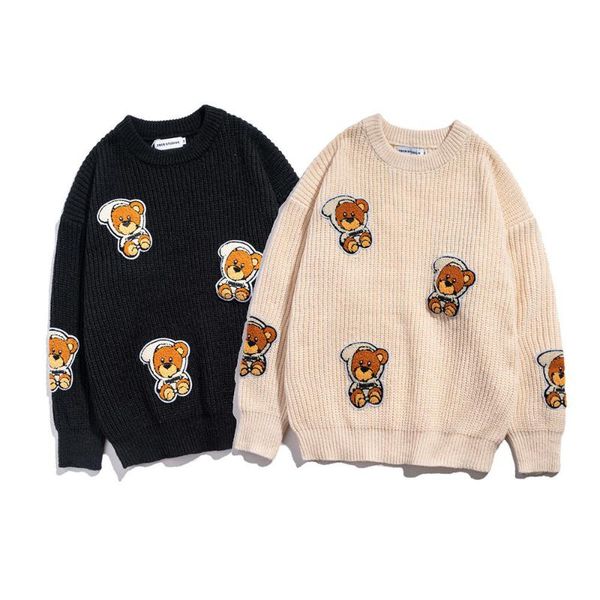 men's sweaters 2021 hip hop pullovers bear embroidery streetwear oversized harajuku crew neck knitwear women couple clothing, White;black
men's sweaters 2021 hip hop pullovers bear embroidery streetwear oversized harajuku crew neck knitwear women couple clothing, White;black