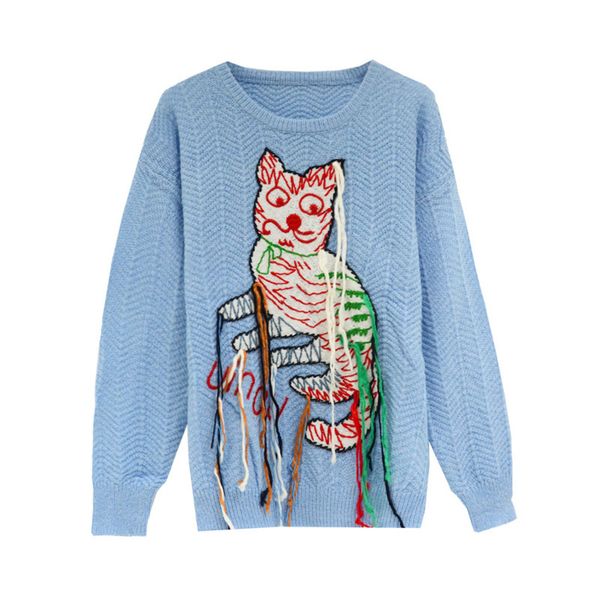 autumn and winter 2121 new cat cartoon embroidery pullover tassel sweater round neck versatile bottomed sweater0, White;black
autumn and winter 2121 new cat cartoon embroidery pullover tassel sweater round neck versatile bottomed sweater0, White;black