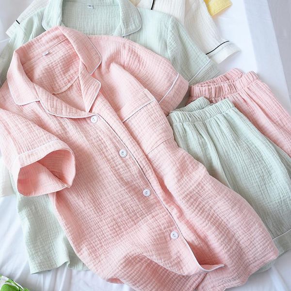 summer cotton crepe short-sleeved shorts pyjamas women solid thin pajamas loungewear sleepwear pink home couple pijamas, Black;red
summer cotton crepe short-sleeved shorts pyjamas women solid thin pajamas loungewear sleepwear pink home couple pijamas, Black;red