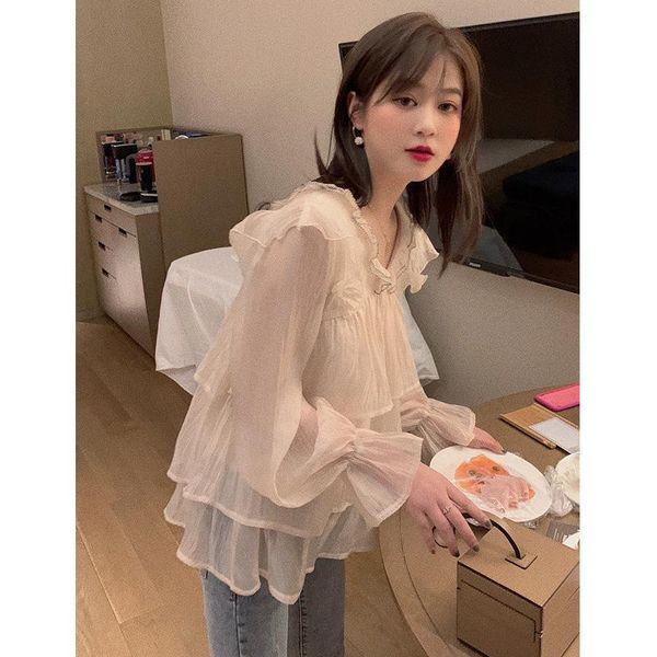 chiffon shirt women's v-collar spring dress 2021new sweet temperament ruffle versatile long sleeve blouse loose fashion full, White
chiffon shirt women's v-collar spring dress 2021new sweet temperament ruffle versatile long sleeve blouse loose fashion full, White