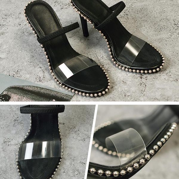 dress shoes black fish mouth women's with beaded straps, transparent stiletto heels, sandals, empty back
dress shoes black fish mouth women's with beaded straps, transparent stiletto heels, sandals, empty back