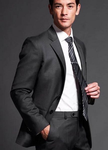 custom made side slit charcoal gray man business suit notch lapel groom tuxedos men prom dress suits (jacket+pants+girdle+tie) ok:650, Black;gray