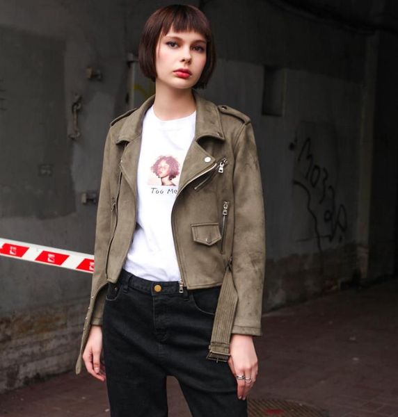 women's leather & faux factory outlets suede jackets female street style zipper stitching autumn winter warm outerwear with belt f48, Black
women's leather & faux factory outlets suede jackets female street style zipper stitching autumn winter warm outerwear with belt f48, Black