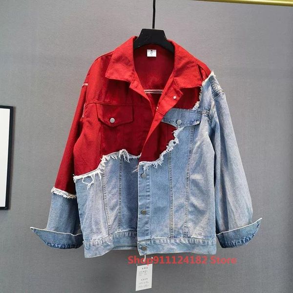 women's jackets european goods plus size loose denim jacket women spring and autumn red blue color matching slim long-sleeved top, Black;brown
women's jackets european goods plus size loose denim jacket women spring and autumn red blue color matching slim long-sleeved top, Black;brown