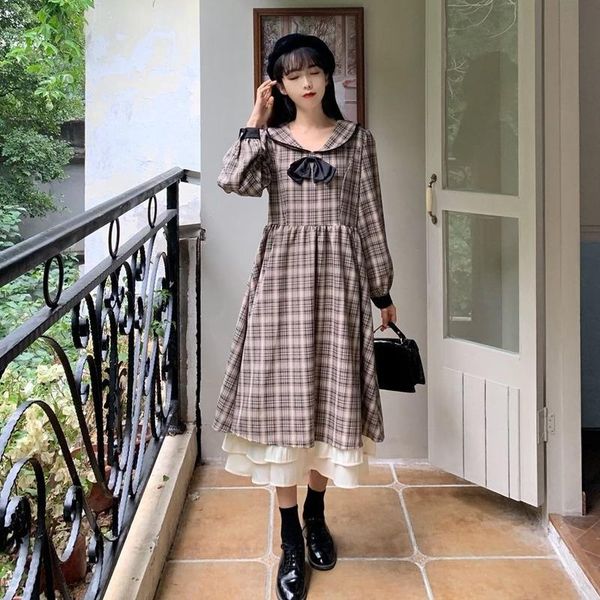 casual dresses mori girl kawaii plaid vintage dress women french ruched puff sleeve 2021 autumn spring preppy style elegant, Black;gray
casual dresses mori girl kawaii plaid vintage dress women french ruched puff sleeve 2021 autumn spring preppy style elegant, Black;gray
