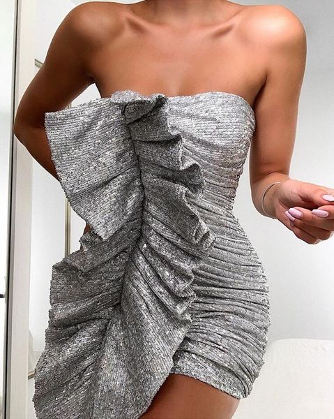 2021 new luxury style strapless ruffles shining women summer designer fashion club party vestido 3cfe, Black;gray
2021 new luxury style strapless ruffles shining women summer designer fashion club party vestido 3cfe, Black;gray