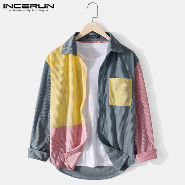 2021 men corduroy shirt color block patchwork streetwear blouse long sleeve lapel button casual camisa masculina incerun, White;black
2021 men corduroy shirt color block patchwork streetwear blouse long sleeve lapel button casual camisa masculina incerun, White;black