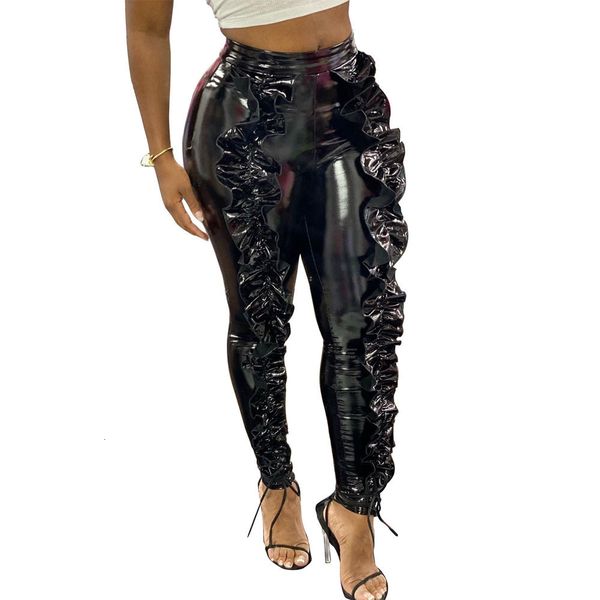2021 new black faux pu leather women trousers push up high waist ny pencil ruffles club party pants female gothic qimi, Black;white
2021 new black faux pu leather women trousers push up high waist ny pencil ruffles club party pants female gothic qimi, Black;white