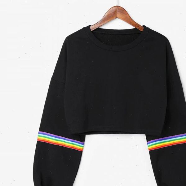 h40 black short hoodie women o neck long sleeve rainbow stripe sleeve crop sweatshirt pullover sweatshirts tracksuit
h40 black short hoodie women o neck long sleeve rainbow stripe sleeve crop sweatshirt pullover sweatshirts tracksuit