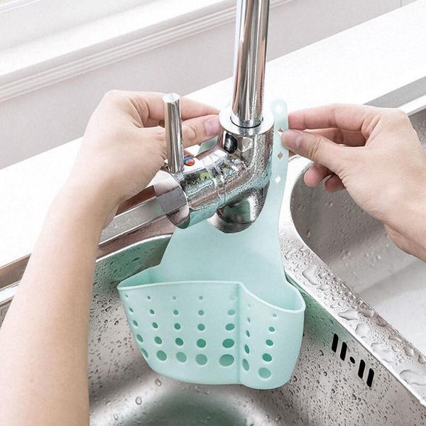 hanging baskets kitchen sink storage basket sponge holder sundries bag adjustable snap button drain bathroom faucet organizer