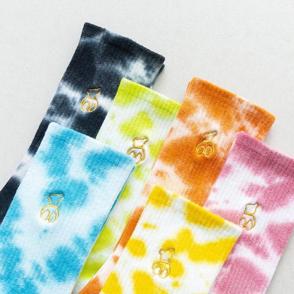 cute cartoon bear embroidered cotton socks crew tube tie dye for girls women, Black
cute cartoon bear embroidered cotton socks crew tube tie dye for girls women, Black