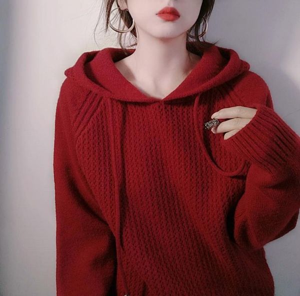 women's sweaters cmaz burgundy christmas year hooded sweater loose autumn, White;black
women's sweaters cmaz burgundy christmas year hooded sweater loose autumn, White;black