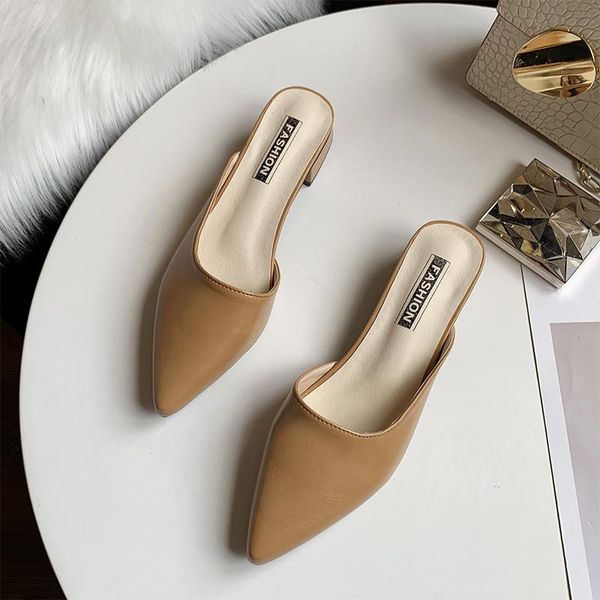 slippers women mules leather slides 2021 spring summer elegant mid heel casual shoes fashion pointed toe ladies, Black
slippers women mules leather slides 2021 spring summer elegant mid heel casual shoes fashion pointed toe ladies, Black