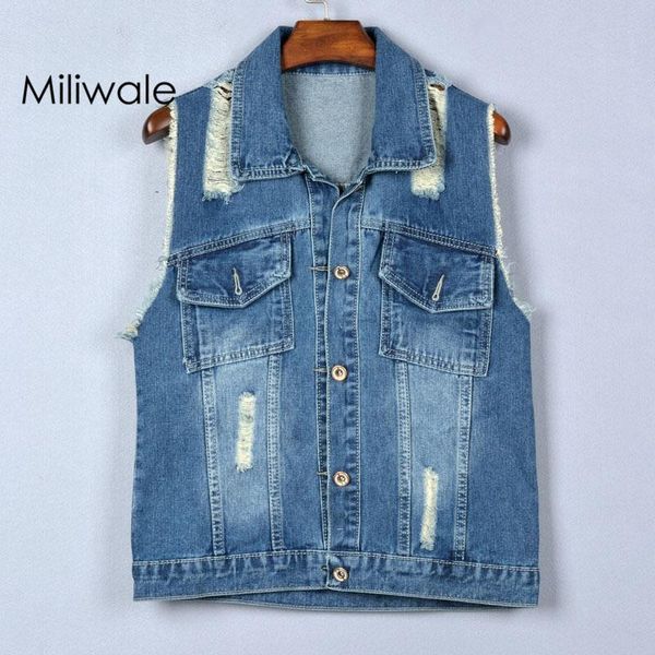 women's vests fashion spring summer denim vest hole washed pocket frayed button women short coat lady outwear d8001, Black;white
women's vests fashion spring summer denim vest hole washed pocket frayed button women short coat lady outwear d8001, Black;white