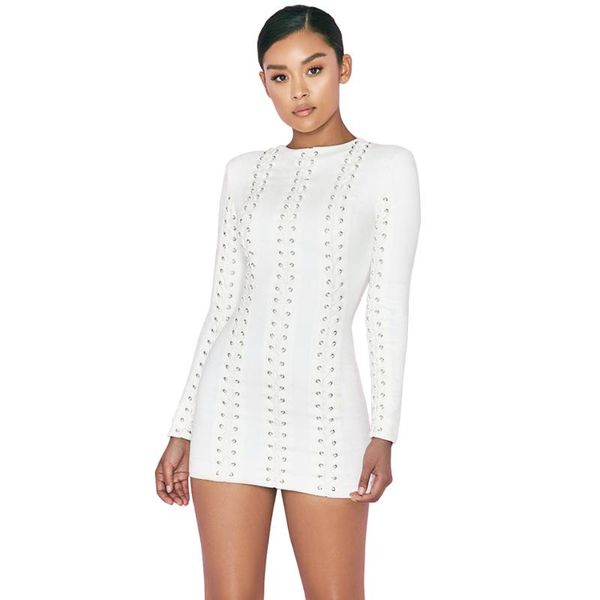 casual dresses s curve white bandage back zipper long sleeves lace-up party dress, Black;gray 
casual dresses s curve white bandage back zipper long sleeves lace-up party dress, Black;gray