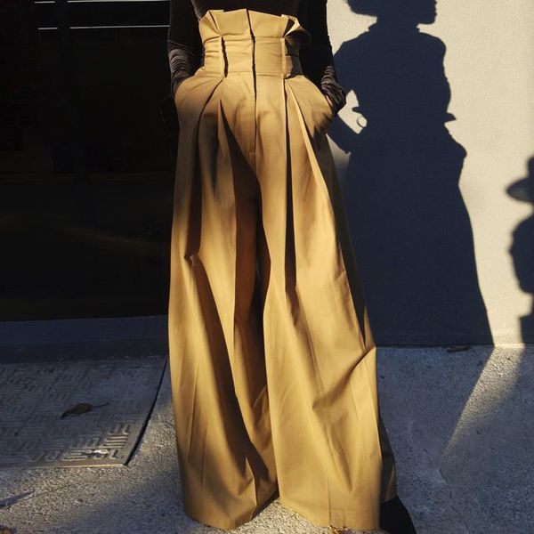 elegant loose women full length pants high waist tunic patchwork ruffles pleated wide leg pant for female clothing, Black;white
elegant loose women full length pants high waist tunic patchwork ruffles pleated wide leg pant for female clothing, Black;white