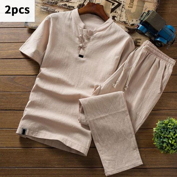 men's tracksuits 2pcs men linen outfit summer drawstring trousers short sleeve button up t-shirt breathable casual stylish street suit, Gray
men's tracksuits 2pcs men linen outfit summer drawstring trousers short sleeve button up t-shirt breathable casual stylish street suit, Gray