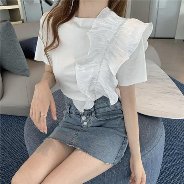 women's t-shirt ruffled pleated stitching diamond t shirts for women 2021 summer korean style solid color casual short sleeve stretch, White
women's t-shirt ruffled pleated stitching diamond t shirts for women 2021 summer korean style solid color casual short sleeve stretch, White