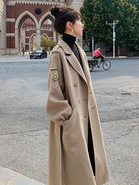 women's wool & blends woolen coat autumn and winter 2021 korean style loose mid-length thick, Black
women's wool & blends woolen coat autumn and winter 2021 korean style loose mid-length thick, Black