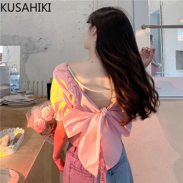 kusahiki summer slim waist short blouse bow bandage backless women korean puff sleeve o-neck blusas shirt 6j316 210602, White
kusahiki summer slim waist short blouse bow bandage backless women korean puff sleeve o-neck blusas shirt 6j316 210602, White