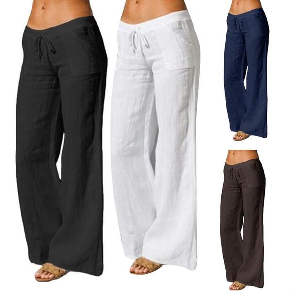 women's pants & capris women solid color pockets drawstring elastic wide leg long yoga trousers, Black;white
women's pants & capris women solid color pockets drawstring elastic wide leg long yoga trousers, Black;white