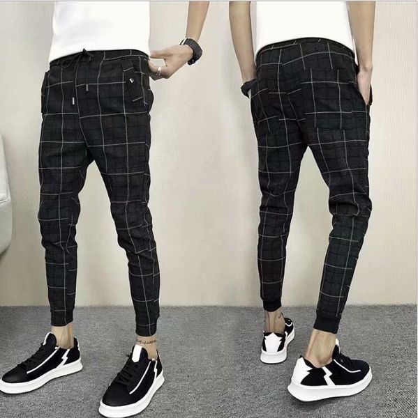 men's pants spring and summer plaid casual slim harem korean version of all-match trend, Black
men's pants spring and summer plaid casual slim harem korean version of all-match trend, Black