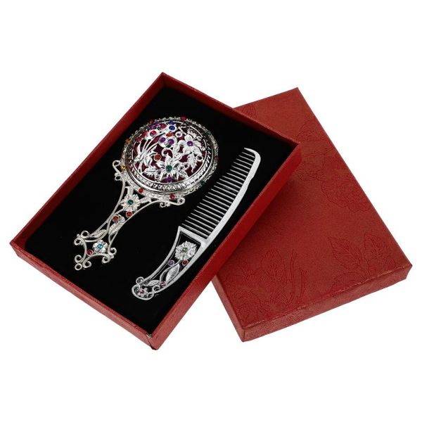 hair brushes 1 set vintage makeup alloy mirror with comb portable handheld vanity, Silver
hair brushes 1 set vintage makeup alloy mirror with comb portable handheld vanity, Silver