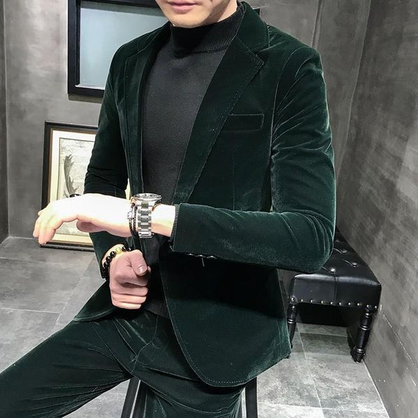 men's suits & blazers spring men autumn slim fit velvet 2 piece solid color jacket pants sets male casual blazer outwear o566, White;black
men's suits & blazers spring men autumn slim fit velvet 2 piece solid color jacket pants sets male casual blazer outwear o566, White;black
