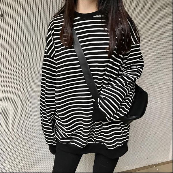 autumn new women oversize fashion casual sweater large size korea ulzzang vintage loose striped harajuku sweater, White;black
autumn new women oversize fashion casual sweater large size korea ulzzang vintage loose striped harajuku sweater, White;black