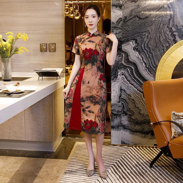ethnic clothing vintage button trim elegant chinese a-line dress summer women short sleeve improved cheongsam flower print medium length qip, Red
ethnic clothing vintage button trim elegant chinese a-line dress summer women short sleeve improved cheongsam flower print medium length qip, Red