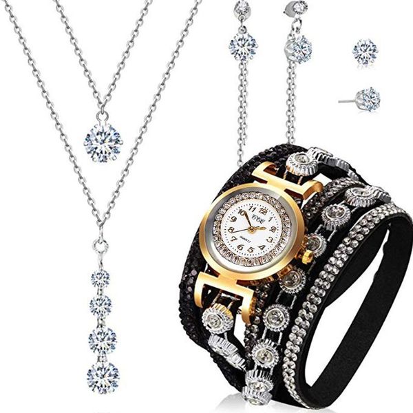 wristwatches 4pcs / set diamond watch women necklace earrings jewelry suit ladies dresses for bracelet pu leather womens watches quartz, Slivery;brown
wristwatches 4pcs / set diamond watch women necklace earrings jewelry suit ladies dresses for bracelet pu leather womens watches quartz, Slivery;brown