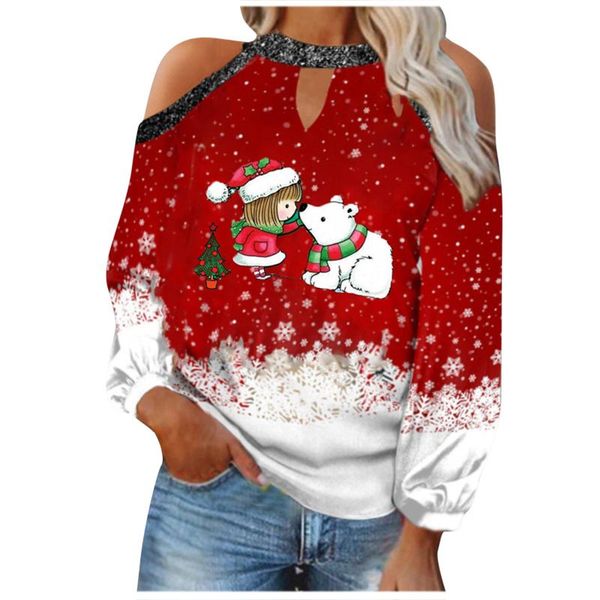 women's t-shirt women christmas t shirt casual off shoulder o-neck polar bear prints long sleeve loose kawaii, White
women's t-shirt women christmas t shirt casual off shoulder o-neck polar bear prints long sleeve loose kawaii, White